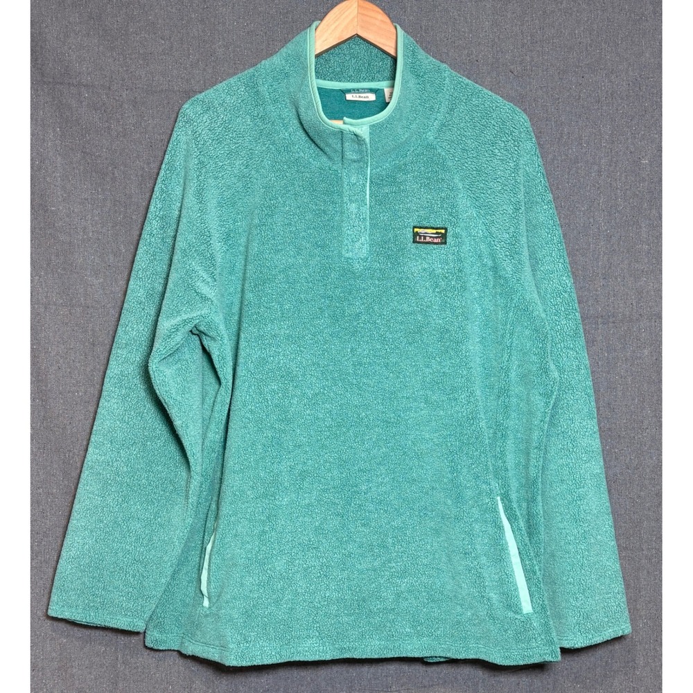 LL Bean Hi-Pile Fleece Pullover Teal Green Snap Neck Plus Size 3X